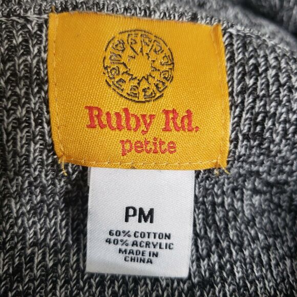 Ruby Rd. Petite Womens Sweater PM Medium Cowl Neck Drawstring Black Geometric - Picture 8 of 9